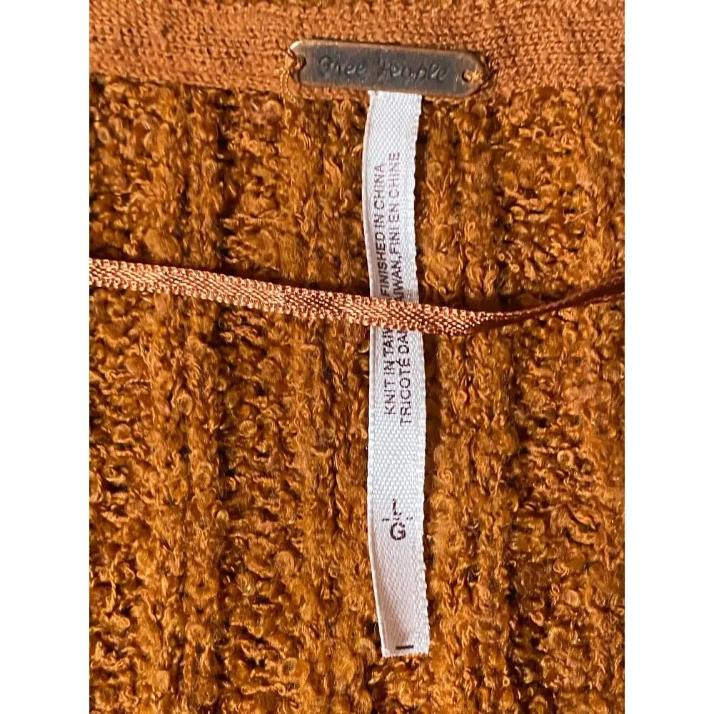 Free People Burnt Orange Wide V-neck Open Knit Detailing Sweater -L
